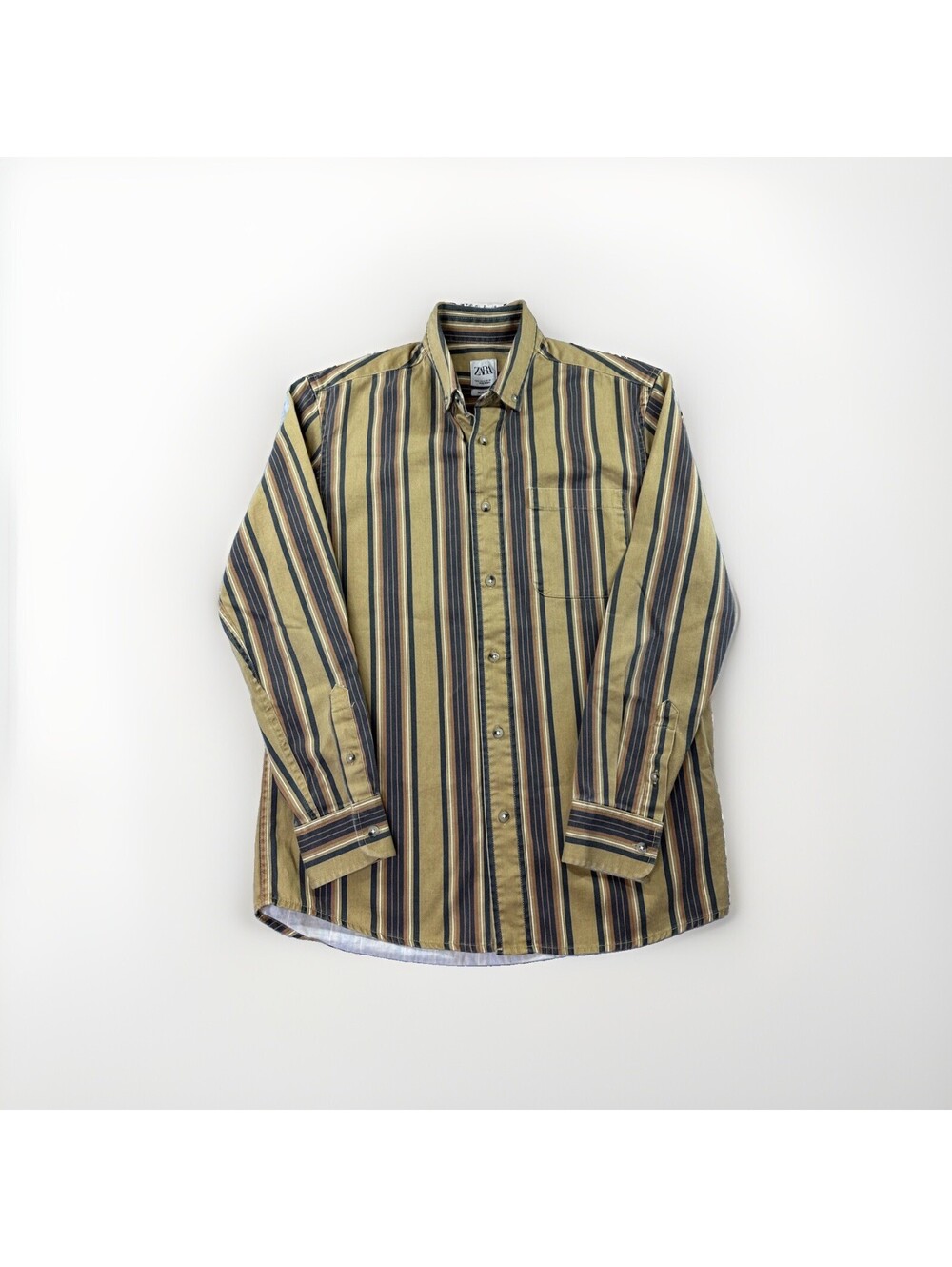 Zara Mens Small 38 Relaxed Fit Long Sleeve Striped Point Collar Button-Up Shirt